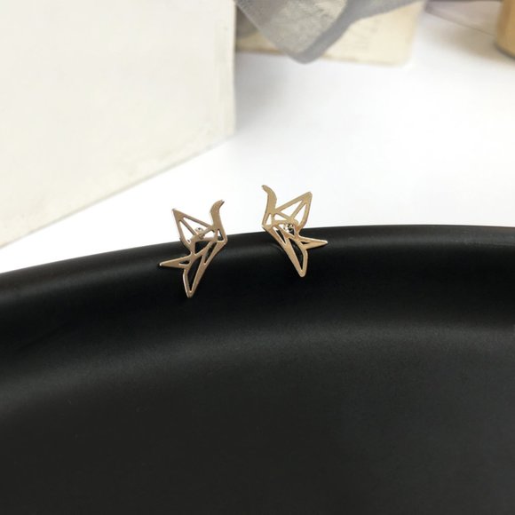 💙Orizuru Paper Crane Bird Art Earrings Origami - Picture 3 of 13